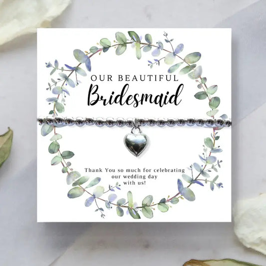Bridesmaid Heart Bracelet & Eucalyptus Thank You Card