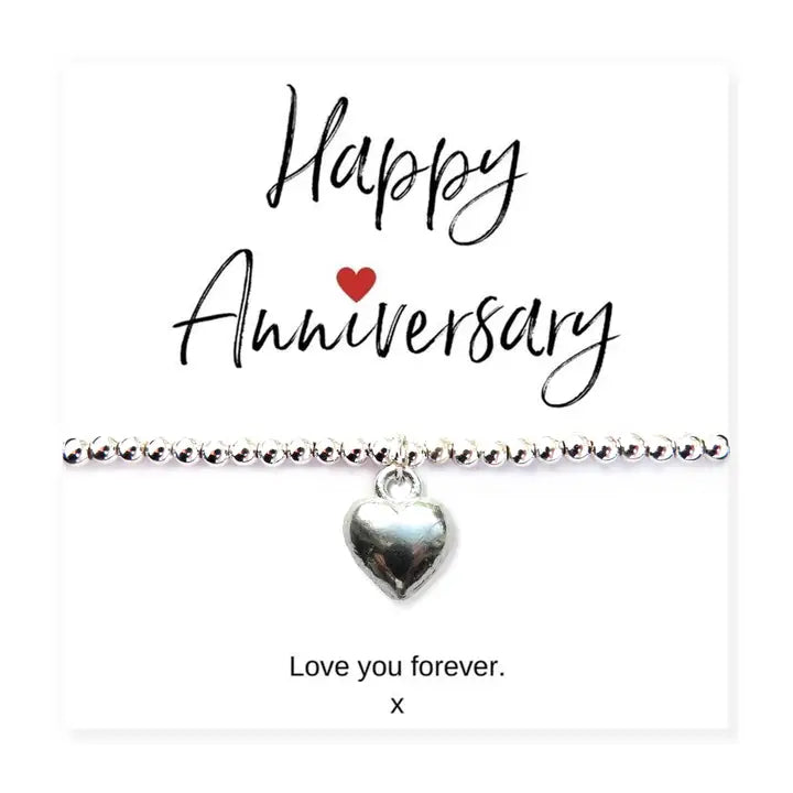 Anniversary Message Card with Silver Heart Beaded Bracelet