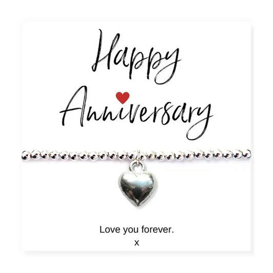 Anniversary Message Card with Silver Heart Beaded Bracelet